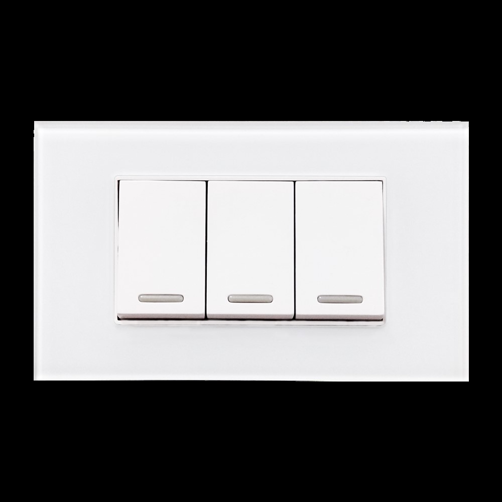 2 APAGADORES ESCALERA Y 1 SENCILLO CON PLACA DE ACRÍLICO BLANCA 24 mm