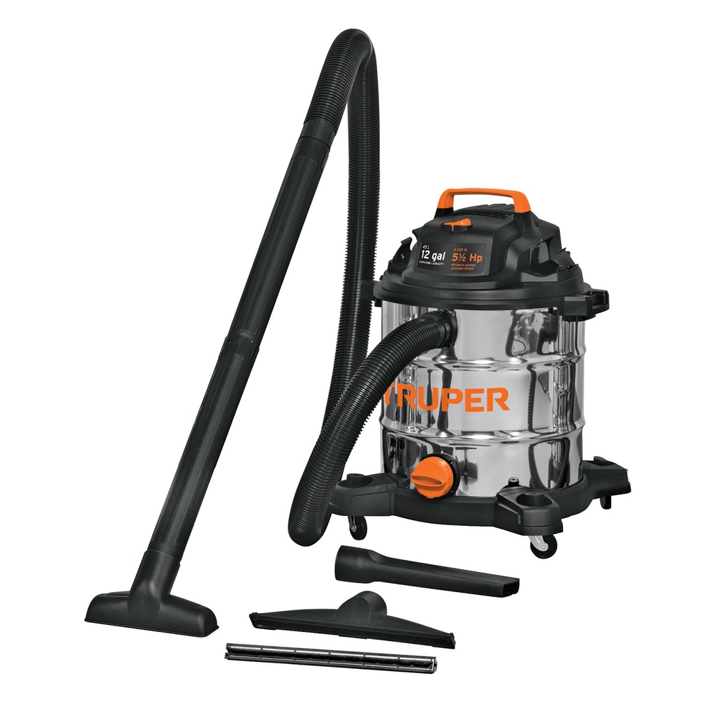 Aspiradora de sólidos y líquidos, 12 gal, acero inox, Truper ASP-12X