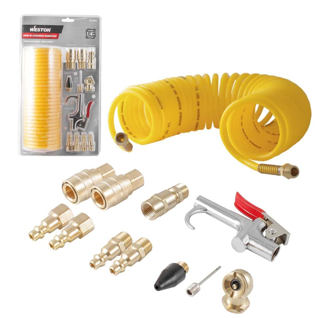 ACCESORIOS PARA COMPRESOR DE AIRE (JGO. 14 PIEZAS) 1/4'' NPT