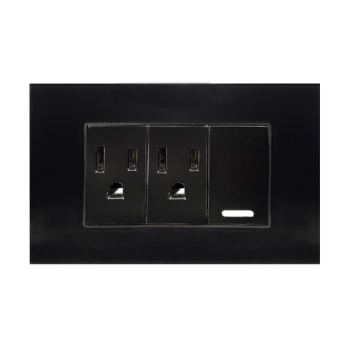 [8843940] APAGADOR Y CONTACTO DOBLE DE 24MM CON PLACA DE ACRILICO NEGRO