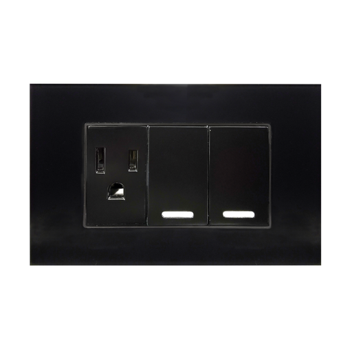 [8843945] APAGADOR DOBLE Y CONTACTO  DE 24MM CON PLACA DE ACRILICO NEGRO