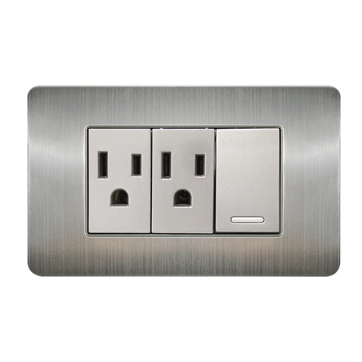 [8841940] APAGADOR Y CONTACTO DOBLE CON PLACA DE ACERO INOXIDABLE 24 MM