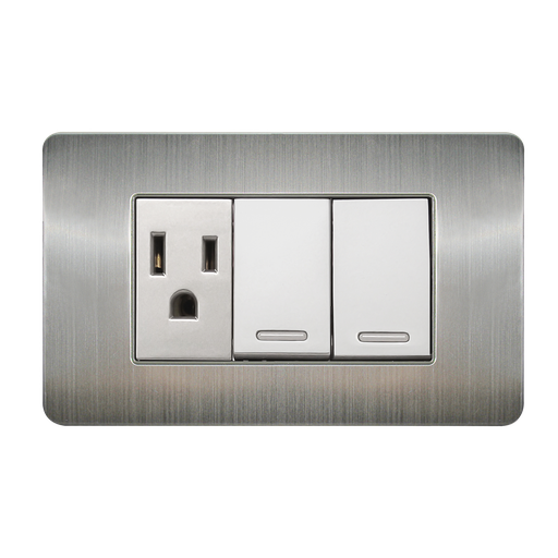 [8841945] APAGADOR DOBLE Y CONTACTO CON PLACA DE ACERO INOXIDABLE 24 MM